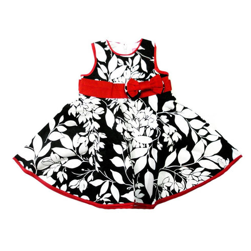 Black White Leaves Sleeveless Cotton Dress Girls S-XL - SophiasStyle.com